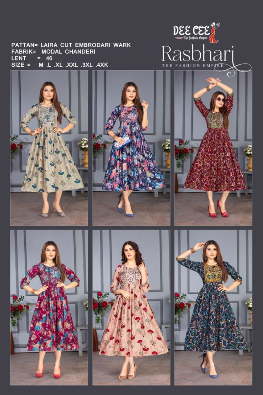Rasbhar By Dee Cee 101 To 106 Printed Anarkali Kurtis Exporters In India